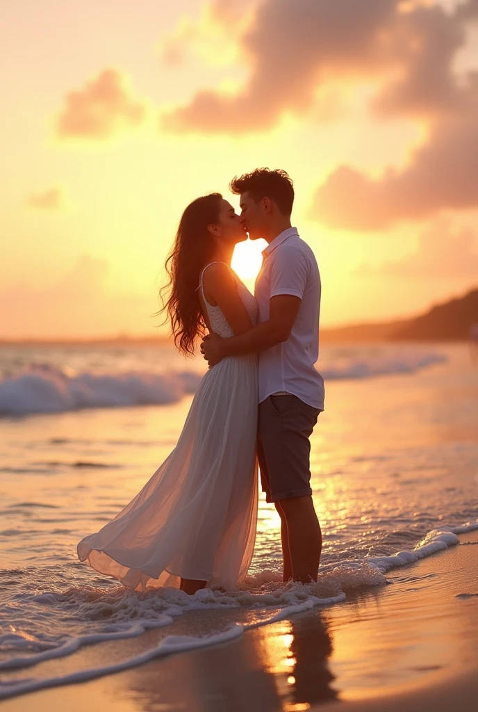 Couple on the beach kissing
