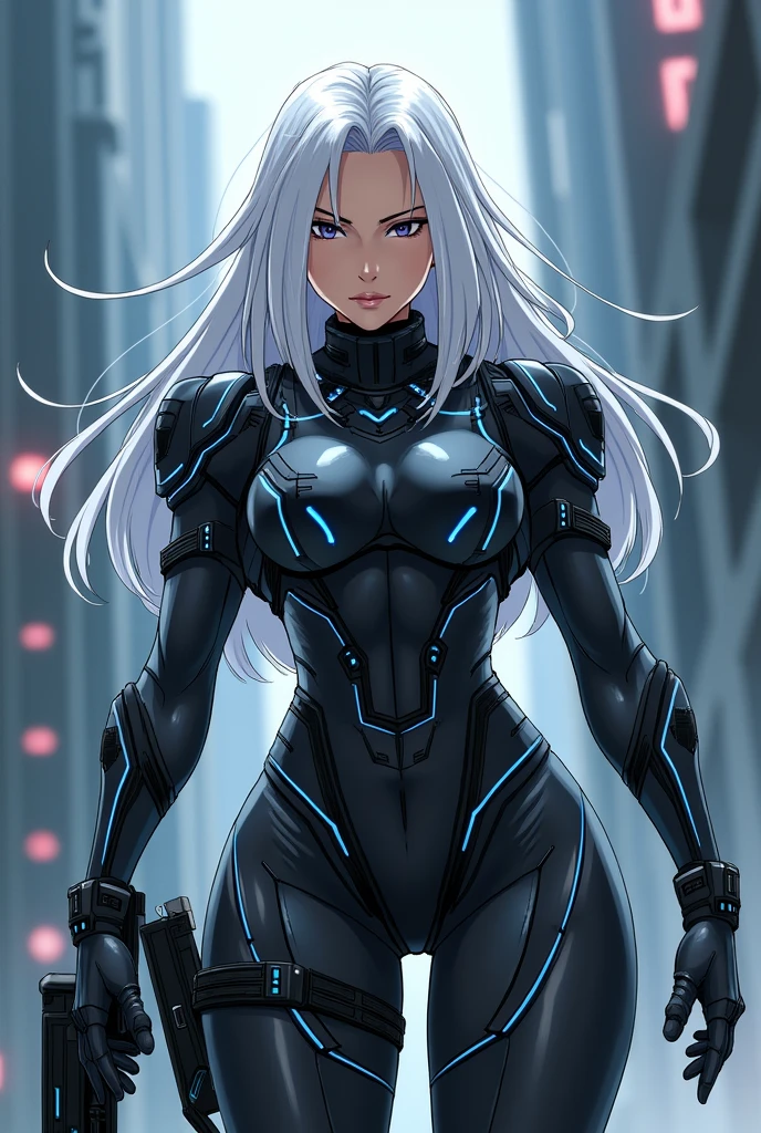 White haired, black-eyed woman in full military gear 2024 Anime