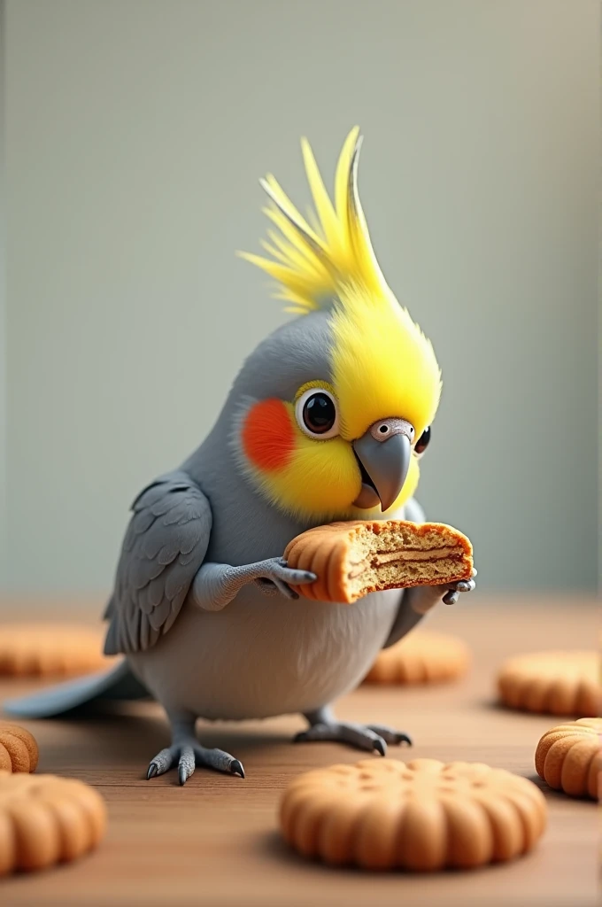 A cockatiel weighing a cookie 🍪