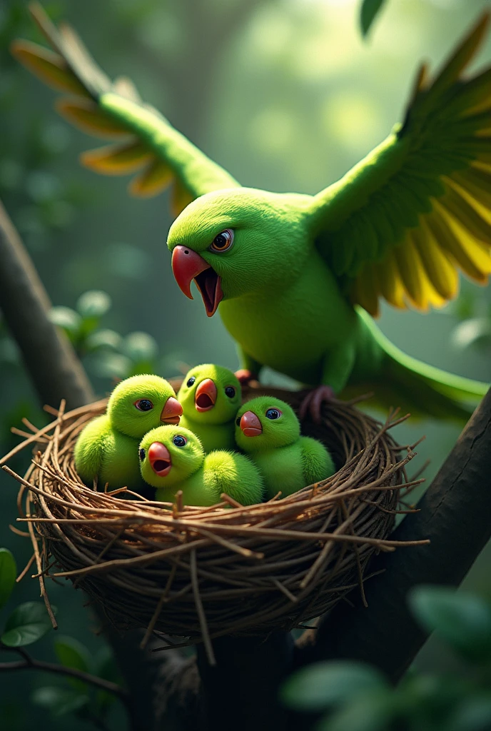 Four green parrot chicks dead in their nest and their father arriving at the nest crying and desperate, sad story


