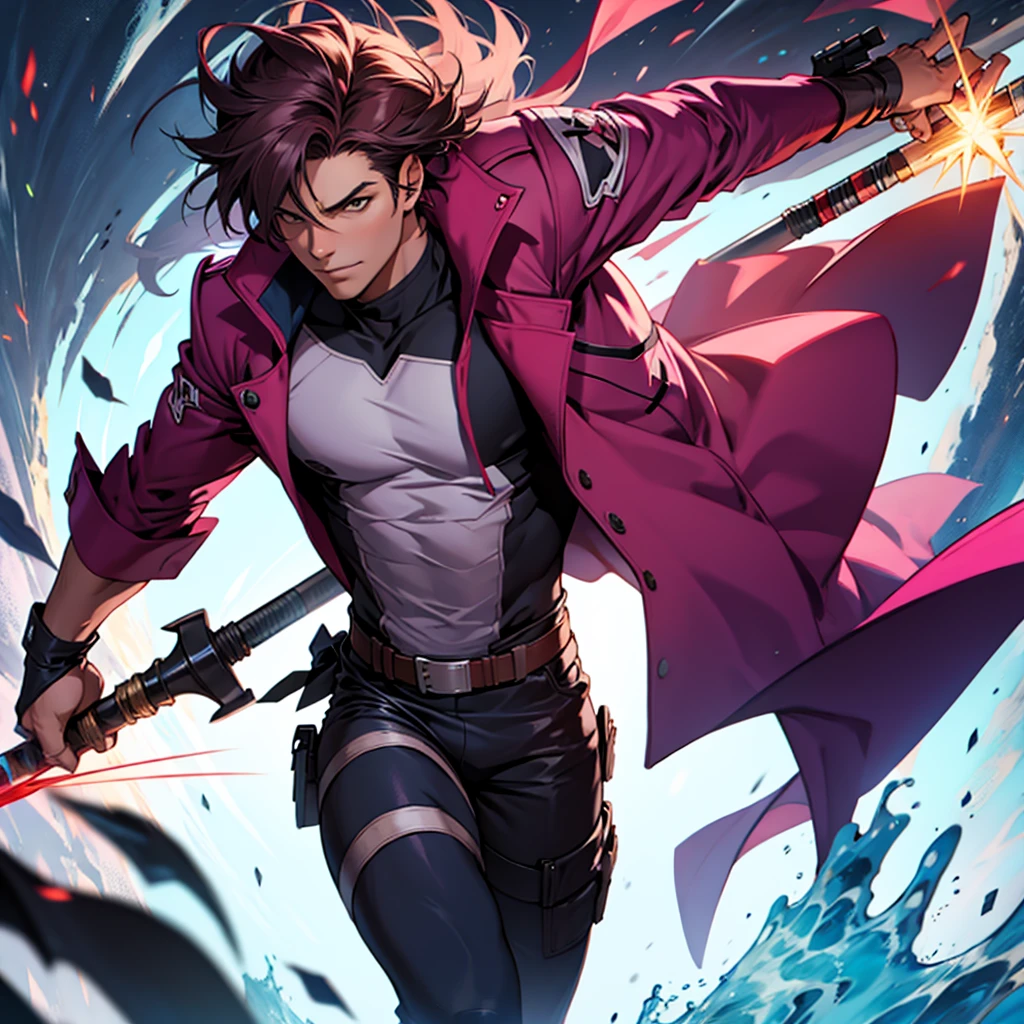 Remy LeBeau, Gambit, holding an iron staff.