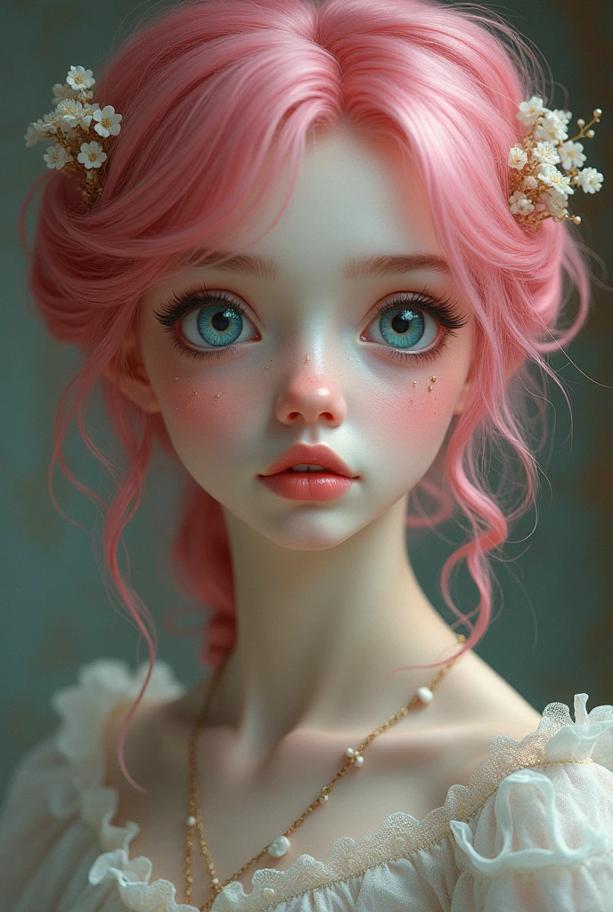 A boy with light red hair, almost white, with darker highlights that contrast with the skin. The greenish eyes, with an intense shine that varies between light green and grayish blue, depending on the light. The pinkish white skin, with freckles that spread across her face and shoulders, as if they were drops of sun. with a penetrating gaze. And clothes that you prefer light and flowing clothes, like white linen or pastel shades, but with black or gold details that break the monochrome.