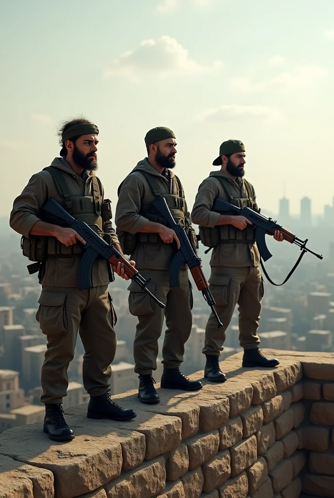 3 Guerrilla Revolutionaries, 3 men with Kalashnikovs on the Diyarbakır Walls