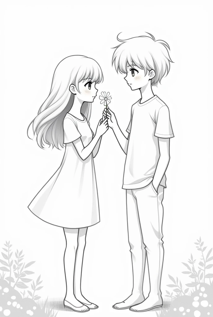 anime couple coloring pages black and white giving a flower