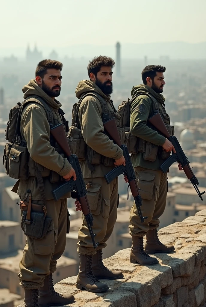 3 Guerrilla Revolutionaries, 3 men with Kalashnikovs on the Diyarbakır Walls