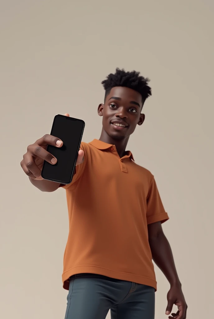 Facebook avatar of a dark-skinned person holding a cell phone with his hand and arm outstretched