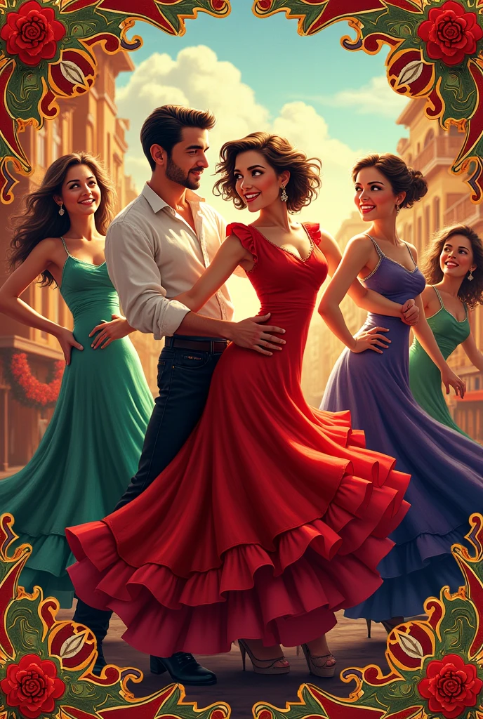 Advertising poster for a joropo dance with 5 couples, is called "quite a lady"
