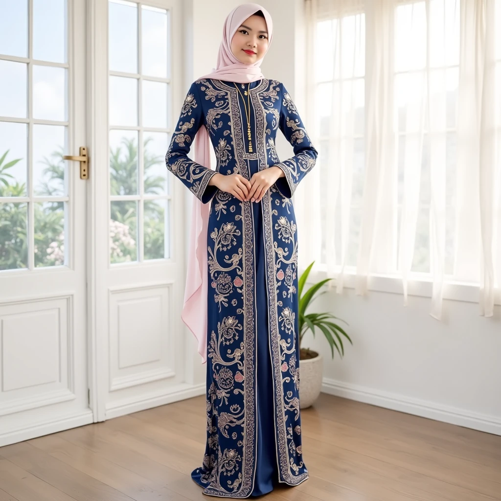 A beautiful muslimah girl wears baju kurung.She also wears a hijab
