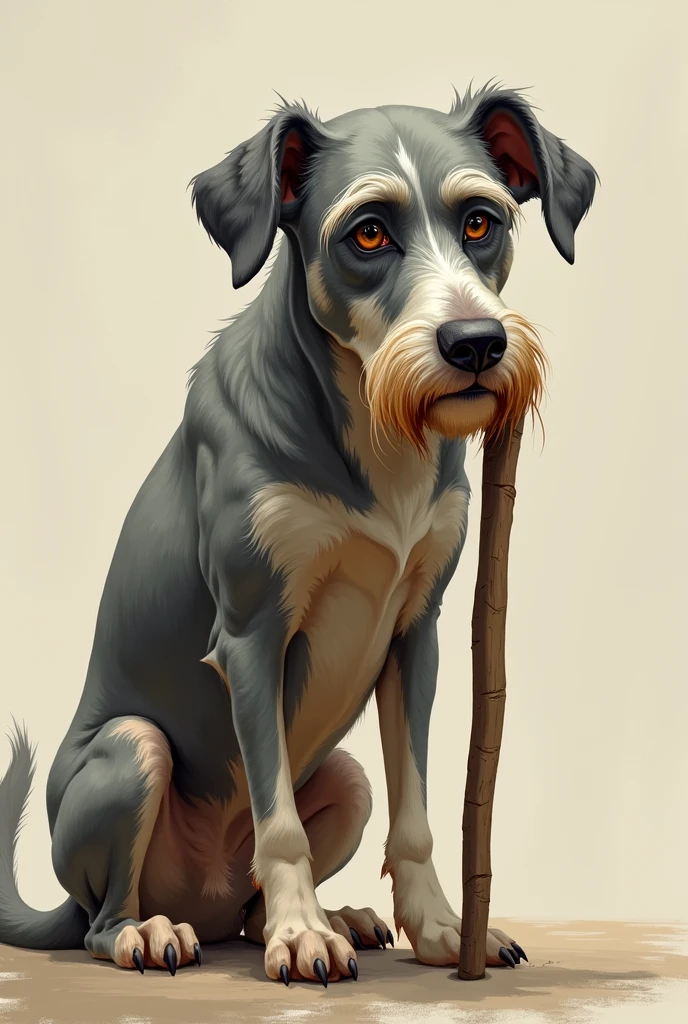 Create a drawing of An Old Dog with a Cane
