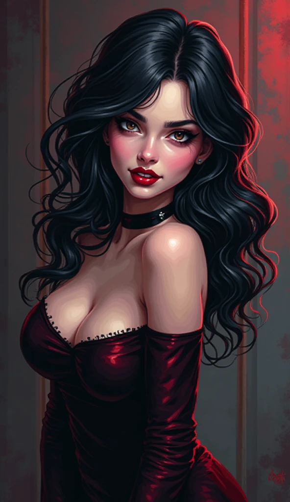 (Incredibly detailed, Beautiful detailed face, Beautiful body masterpiece, Best quality), Pixel Art, Sexy Vampire Woman, Flirty, Jessica Rabit, Smiling shows vampire butts, Tim Burton's Bride movie style