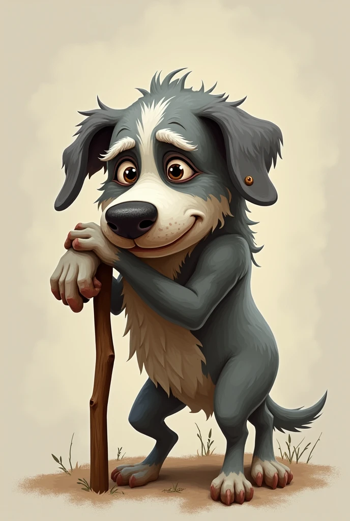 Create a drawing of An Old Dog with a Cane