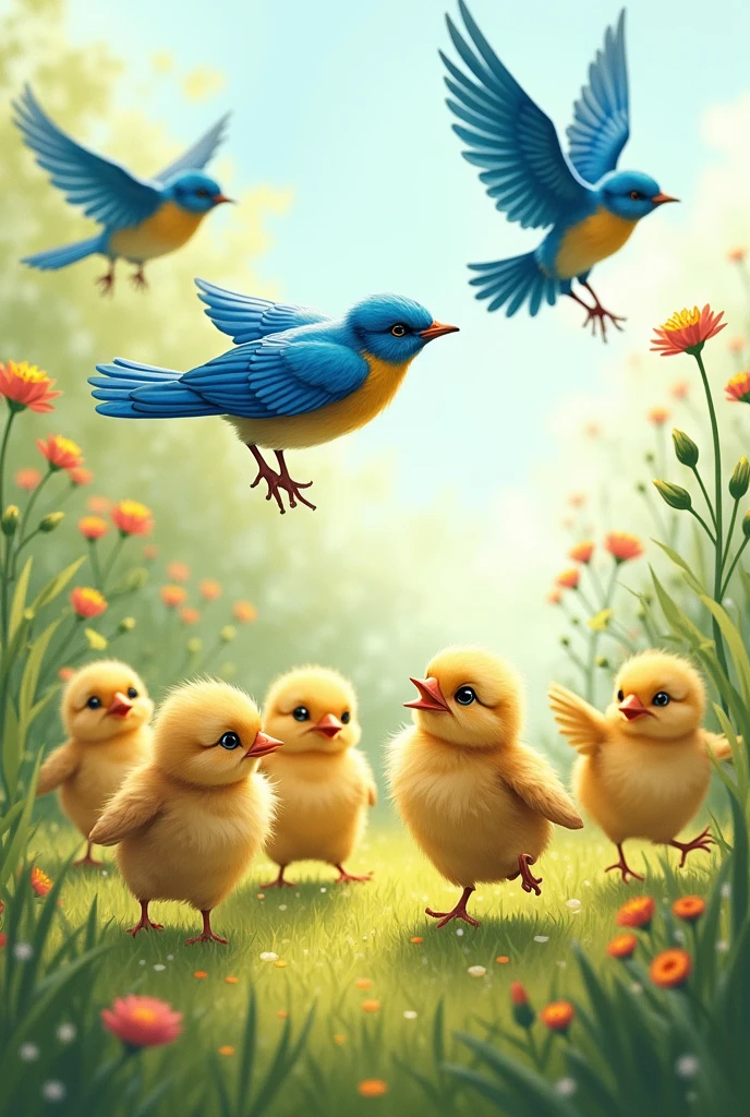 Chicks running the bluebirds away