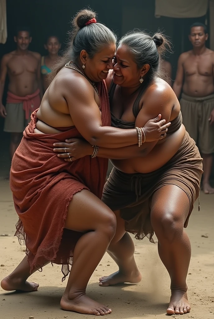 2 Bangladeshi 40 year old 80kg aunty wrestling. One is dominating