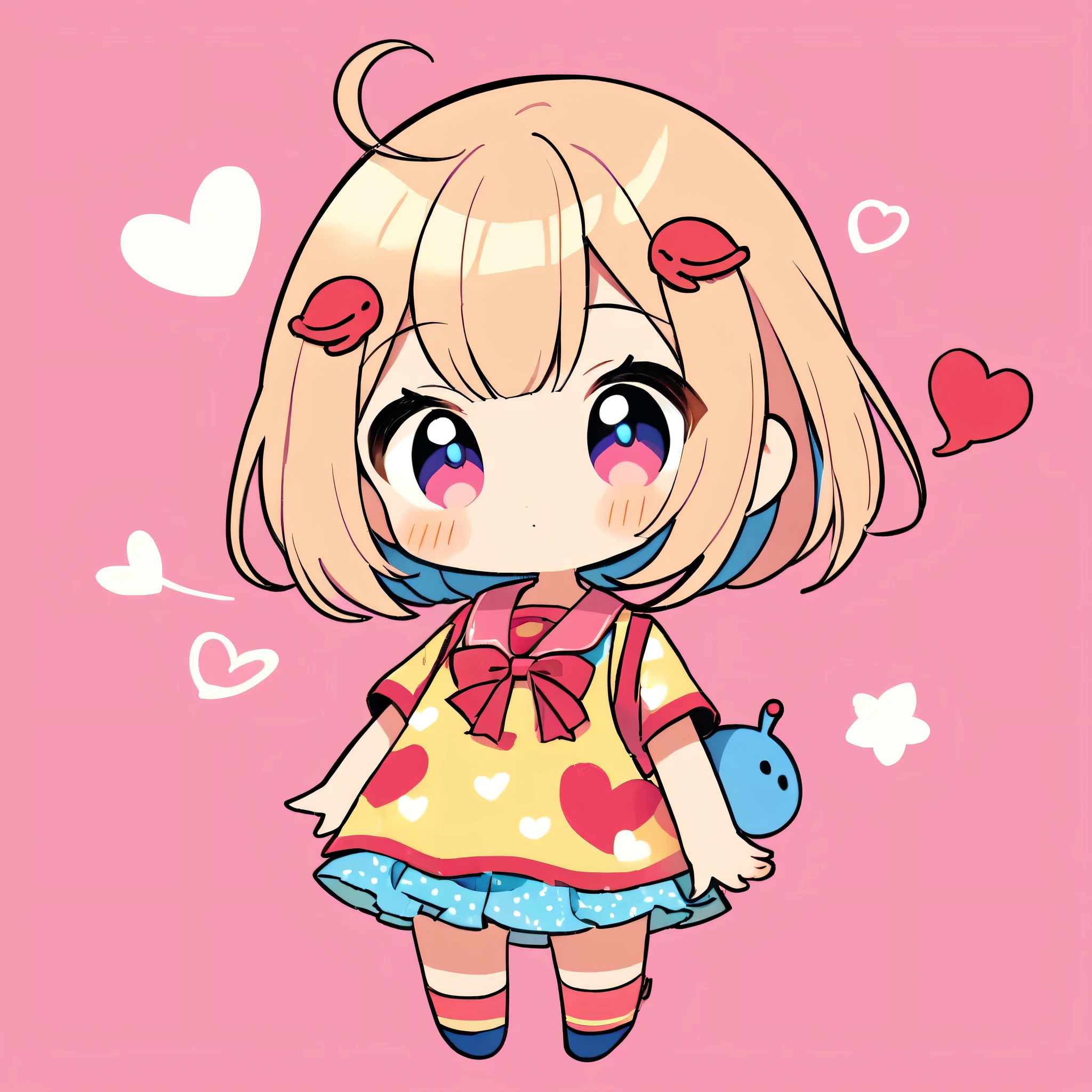 Makoto Shinkai colorful style, Simple Line Initialism，Abstract art，Kawaii Design, The most beautiful girl of all time、chibi, (((Cute pillbugs))), colorful hearts, summer version