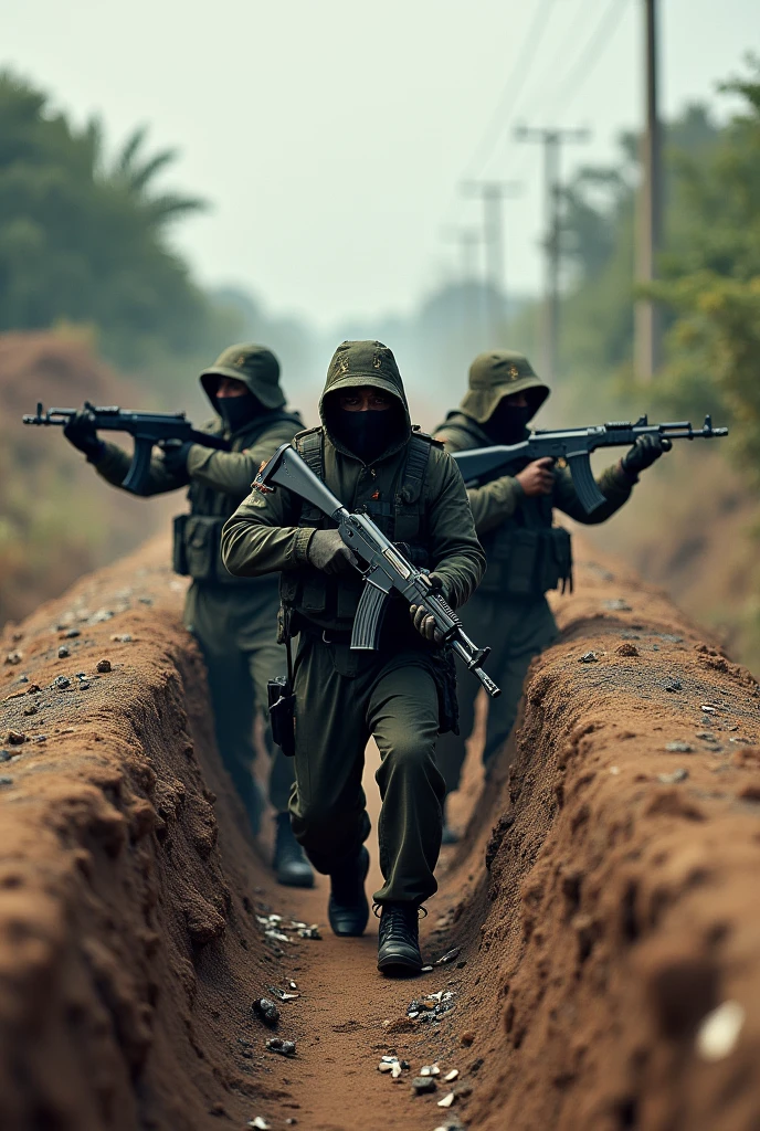 3 Guerilla Men Who Blocked the Road with Trenches Went Behind the Trench with Kalashnikovs