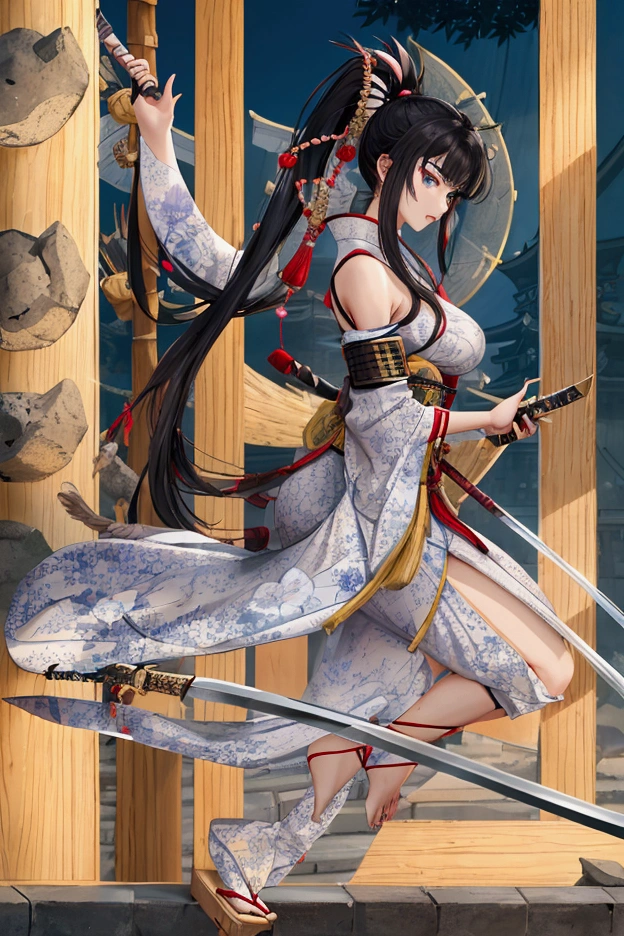 (Japanese women)、(Warrior Princess)、(Goddess of War)、(Black Hair)、(ponytail)、(Old Japanese Armor)、((Holding the Japan sword))、(True to prompts)、(Deluxe)、(Glaring with sharp eyes)、(unrealistic, Oversized breasts),(Outdoor)、(ruins)、((Large crowd))、(sunny)、(blue sky)、(Best lighting)、{{{Browsing Caution}}}、{{{masterpiece}}}, {{{Highest quality}}}, {{ultra-detailed}}, {{shape}}, {{{Very delicate and beautiful}}},{{extremely detailed CG}}、{{unity 8k portrait}}、{{Fabric Shading}}、{{super detailed skin}}、{{Perfect Anatomy}}、{{detailed}}、{{Dynamic Lighting}}、{{{beautiful detailed eyes}}}、{{{beautiful detailed Face}}}、(Perfect Legs)、(Perfect breasts)、(Perfect pose)、(Perfect body)