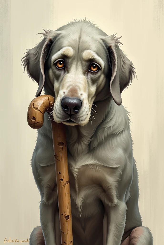 Create a drawing of An Old Dog with a Cane