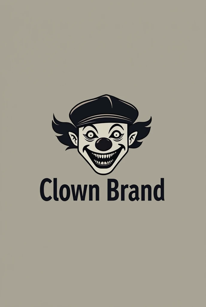 A logo of a clown to draw with a flat cap but that is a little scary but that is only the outlines but that has the name CLOWN BRAND