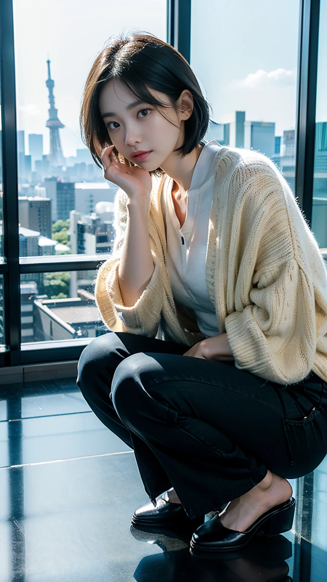 (Inside the Tokyo Skytree observation deck)、((Glass floor))、Magic Mix Real、(RAW Photos:1.2)、(Realistic:1.4)、beautifulディテールの美しさ Delicate expression、Black Hair Short Hair、((I can see your pants))(Squat bench) eyelash beautiful, Subtle details、Large file size、Very detailed、High resolution、Transcendental beauty Highest quality、masterpiece、、(Japanese women'Fashion))、Very detailed 표현 growing up、In detail、Very detailed 얼굴 시네마틱 조명、2 、positive、((Dynamic pose)))、(Sit with your knees bent.))、(Short sleeve sweatshirt、Denim skirt、running shoes)、Sexy upward glance、(Crying in panties for the camera))、