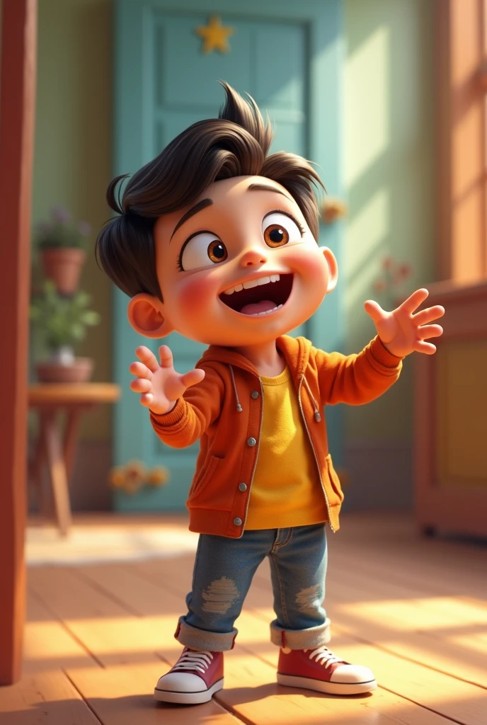 Animated boy pretending to hold an object 