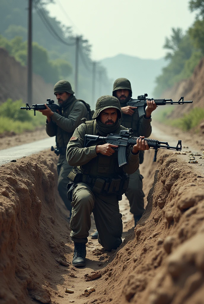 3 Guerilla Men Who Blocked the Road with Trenches Went Behind the Trench with Kalashnikovs