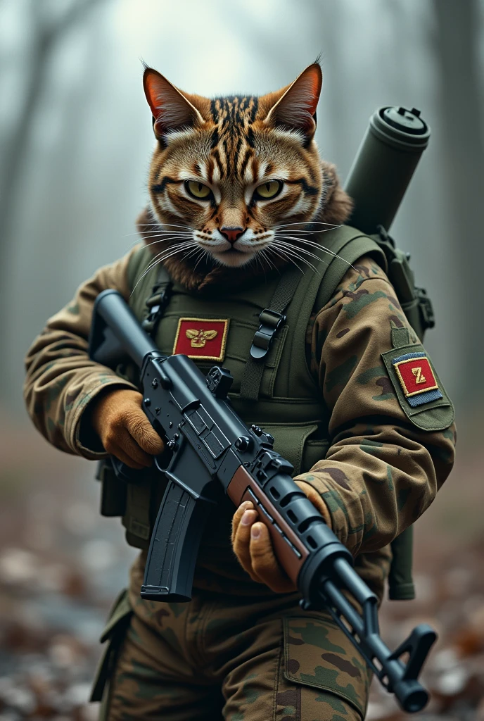 catboy, wearing army clothes, holding a rifle, smoking a cigarette, karo, 8k