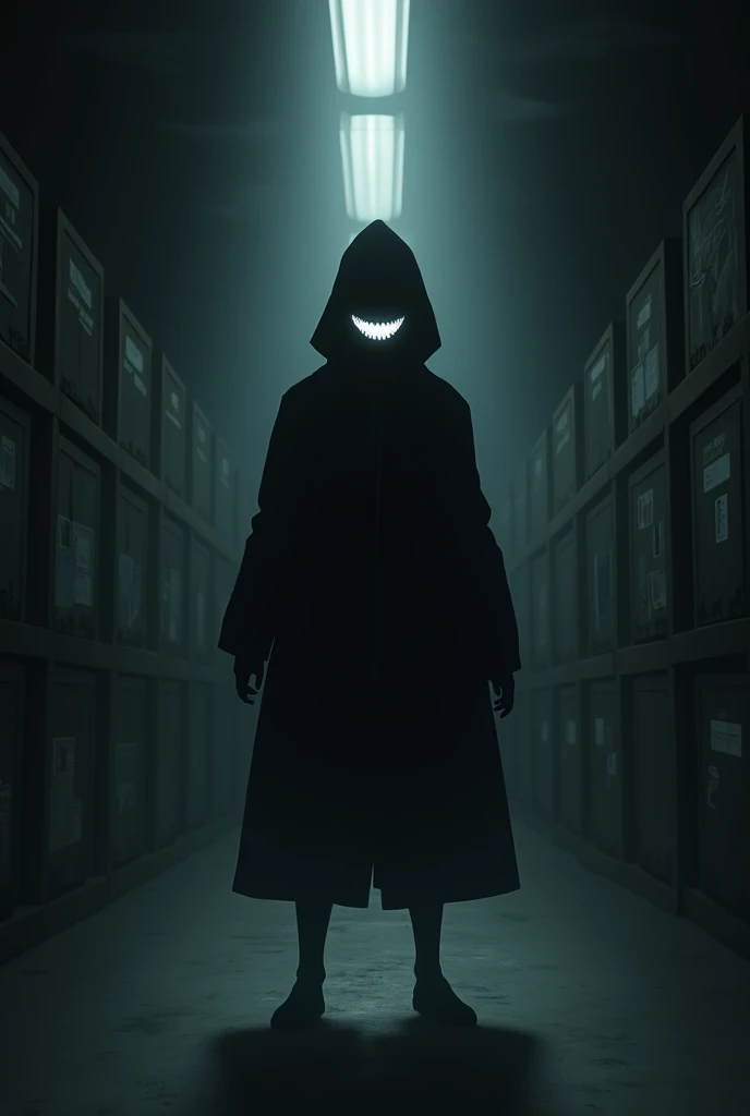 a sinister and mysterious no-face character from the anime "The Shining", shrouded in darkness, eerie expression, haunting presence, minimalist design, monochromatic color scheme, dramatic lighting, surreal atmosphere, highly detailed, cinematic quality, dark fantasy art