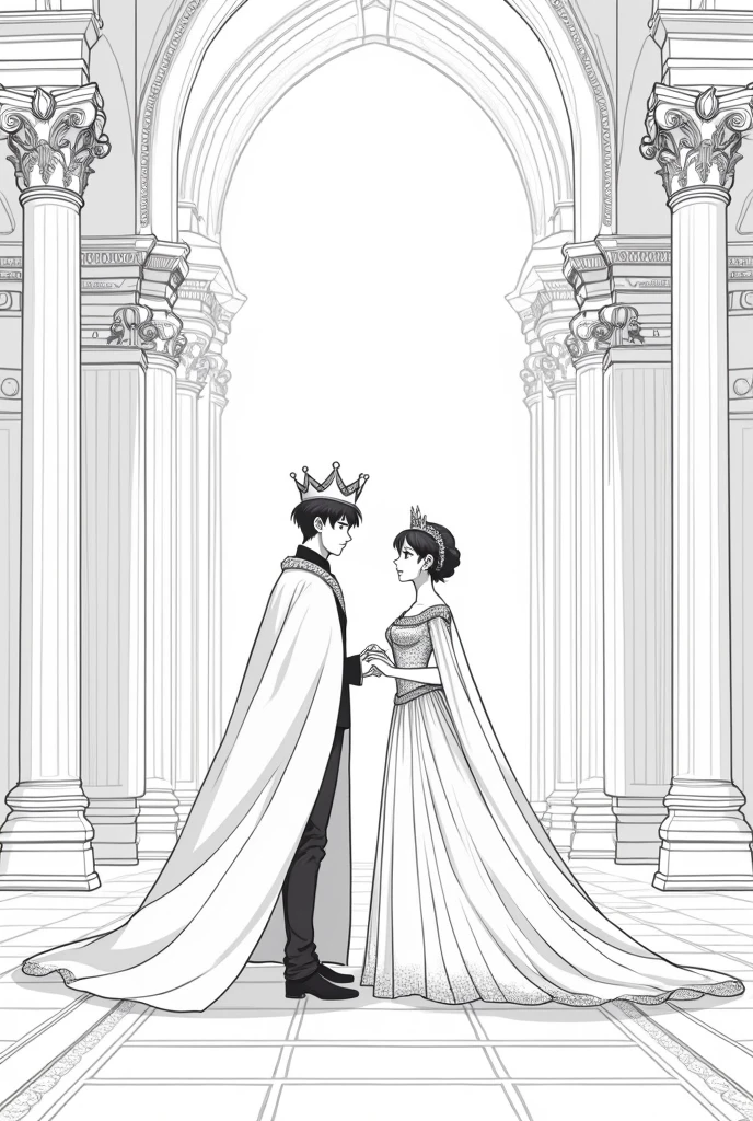 anime couple marrying king and queen black and white coloring page