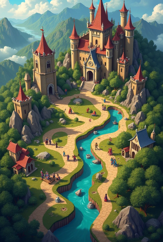 Map of a medieval board game in the style of Dota