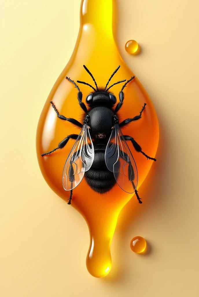 black stingless bee from back side angle with melt of honey in graphics