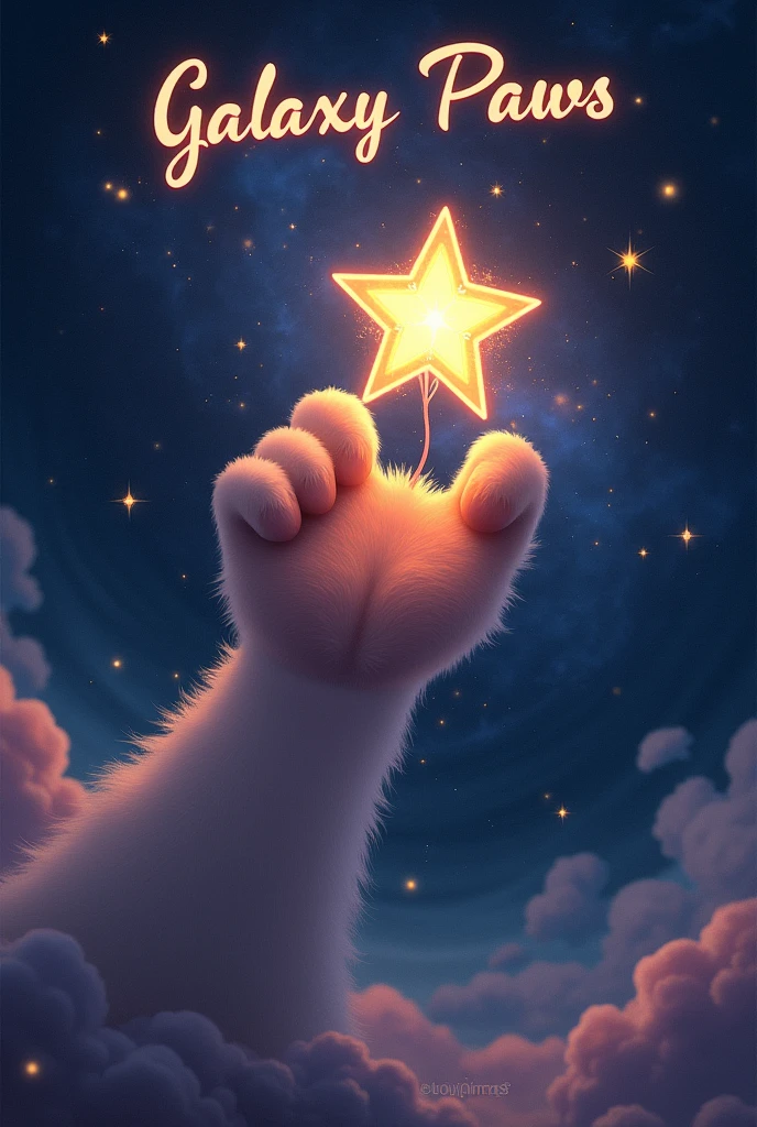 Draw a cat&#39;s paw holding a star and some letters that say "Galaxy Paws" above 