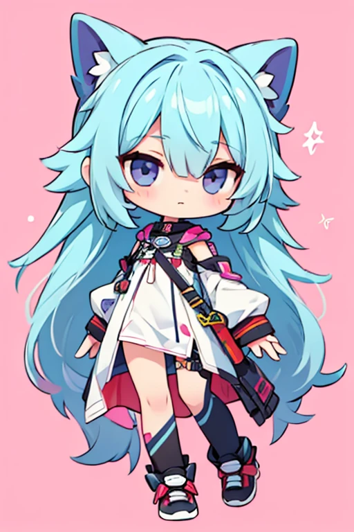Long Hair Colorful background whole body Deformation Chibi Character