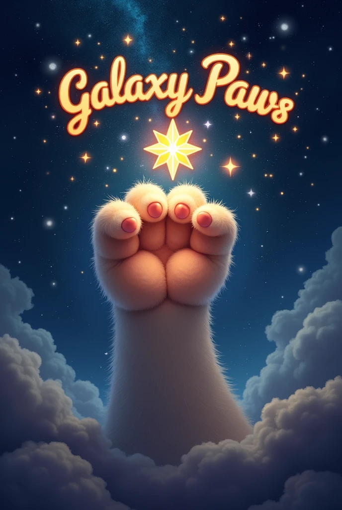 Draw a cat&#39;s paw holding a star and some letters that say "Galaxy Paws" above 