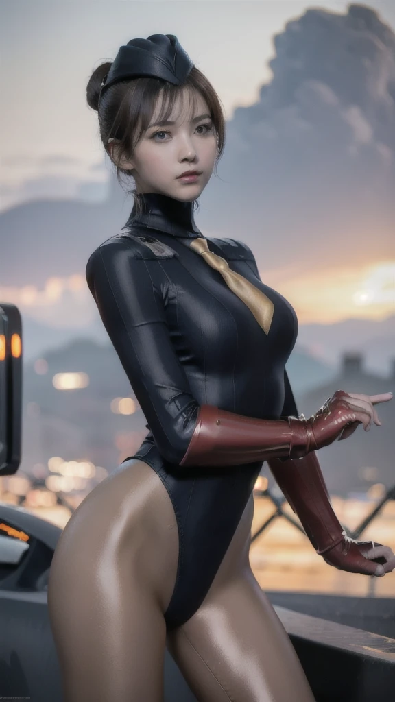 masterpiece, Highest quality, 8k,masterpiece, Highest quality, Very detailed,Iris, Brown Hair,sfJuli, blown hair, short hair, black eyes, hat, necktie, gloves, ribbed bodysuit, Large Breasts, Emotionless, View your viewers, ((Wide-angle lens)),(fighting pose),((Empty cityscape:1.5)),sun light,cumulonimbus cloud in summer blue sky,Spectacular and realistic,(ager:1.5), ( Accurate eye focus, Accurate limbs),(Surrealism),8k,masterpiece, Highest quality, Very detailed,(Real Pantyhose:1.2),Slender body,Bodyline,(Wearing riding boots),(White Background:1.2),
Super tight costume,bangs、
(Highest quality:1.3),
RAW Photos,,
High resolution,
Perfect detail,
Professional photography,
Professional Lighting,
Powerful lighting for costumes,attractive whole body image、Cinema Lighting、Ray Tracing、Wear a tight-fitting bodysuit、Simple background old、Spandex Bodysuit、whole body、Spandex Costume,Clothes with a shiny texture,