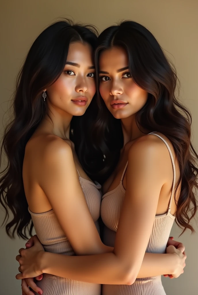 Most beautiful and hot Asian girl and latin girl
Full picture in front of camera hug each other