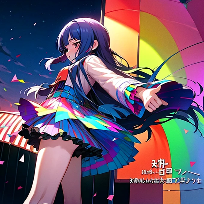 a close up of a person with colorful hair and a Rainbow Colors wig, rainbow hair overlay, Rainbow Colors hair, rainbow hair, Rainbow Colors, colorful hair, Colorful long hair, Kawaii Decoration RainbowCore, colorful braids, Hair coloring, colorful hair, Harajuku hair, cute colorful cute, half & half hair dye, Two-color Hair coloring agent bang dream 4th live, liveQR diagram, hololive, Anime cover, Detailed image, official artwork, game cover, Very detailed BD cover, live concert, Night Core, by Sengai, live, vivid), 2 days, QR diagram, singing, Sleeves, l7m, The album cover!, Use your index finger, visual novel cg, Lingchang