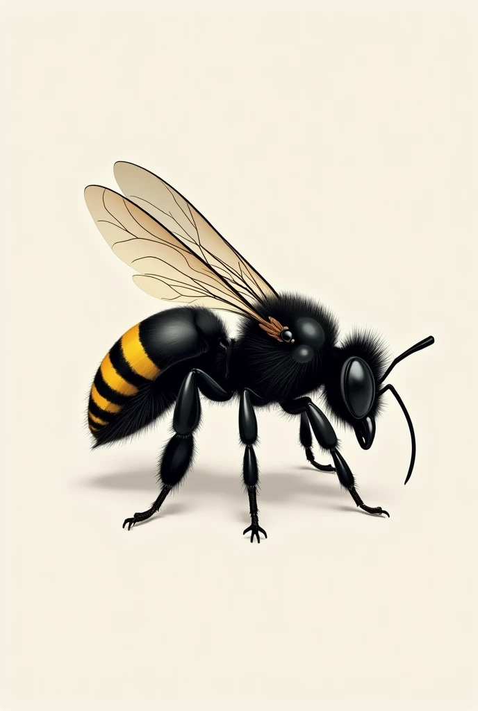 black stingless bee with hint of yellow from back side angle in graphics