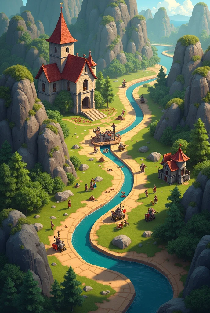 A medieval Dota-style board game similar to Monopoly With an enemy base on the diagonal end of the map
