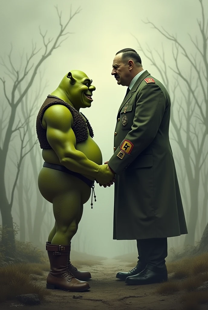 Hitler and Shrek holding hands