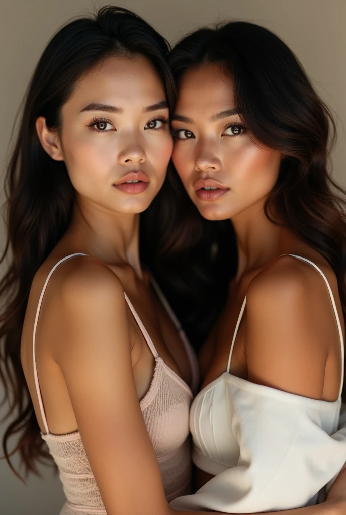 Most beautiful and hot Asian girl and latin girl
Full picture in front of camera hug each other, tidak menyamping