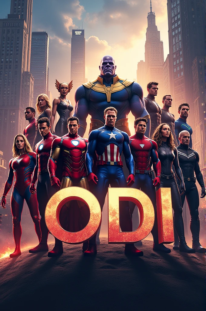 All the Marvel characters and in front of them the name ODI in big letters