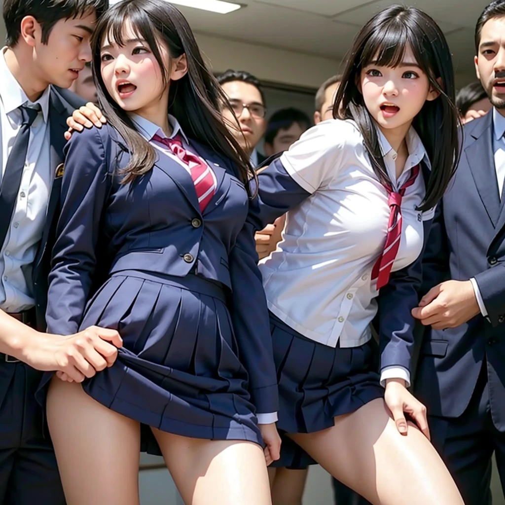 A beautiful innocent girl surrounded by excited high school boys, A beautiful girl with a baby face like an idol, She screams with her mouth open in shame after being molested in public and watched from close range, A high school boy tears off his school uniform with a cutter, leaving him in his underwear, A high school boy grabs my breasts from behind, A high school boy touches my crotch, Anatomically correct, Being molested by a group of men, Fleeing, Ask your audience for help, Beautiful wavy hair, Smelling at close range, blush, Increased sensitivity, Tears overflow from your beautiful eyes, Ultra high definition, Slender body, Japanese, Inner thighs