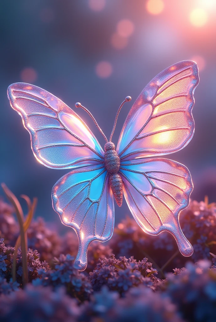 **A beautiful and gorgeous CRYSTAL BUTTERFLY, with a Gradient Cartoon Color Background, creating a unique and sparkling spectacular background**