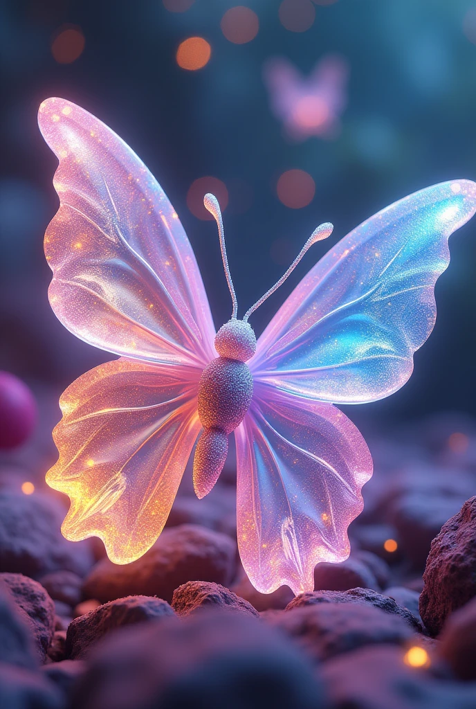 **A beautiful and gorgeous CRYSTAL BUTTERFLY, with a Gradient Cartoon Color Background, creating a unique and sparkling spectacular background**