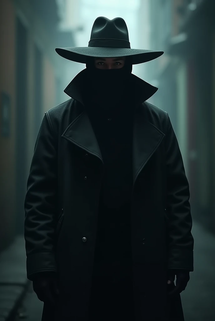 A mysterious man with a hat and mask