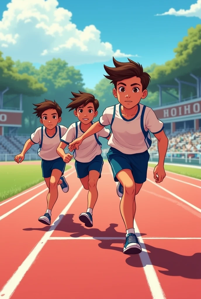 School Boys passing relay baton in track