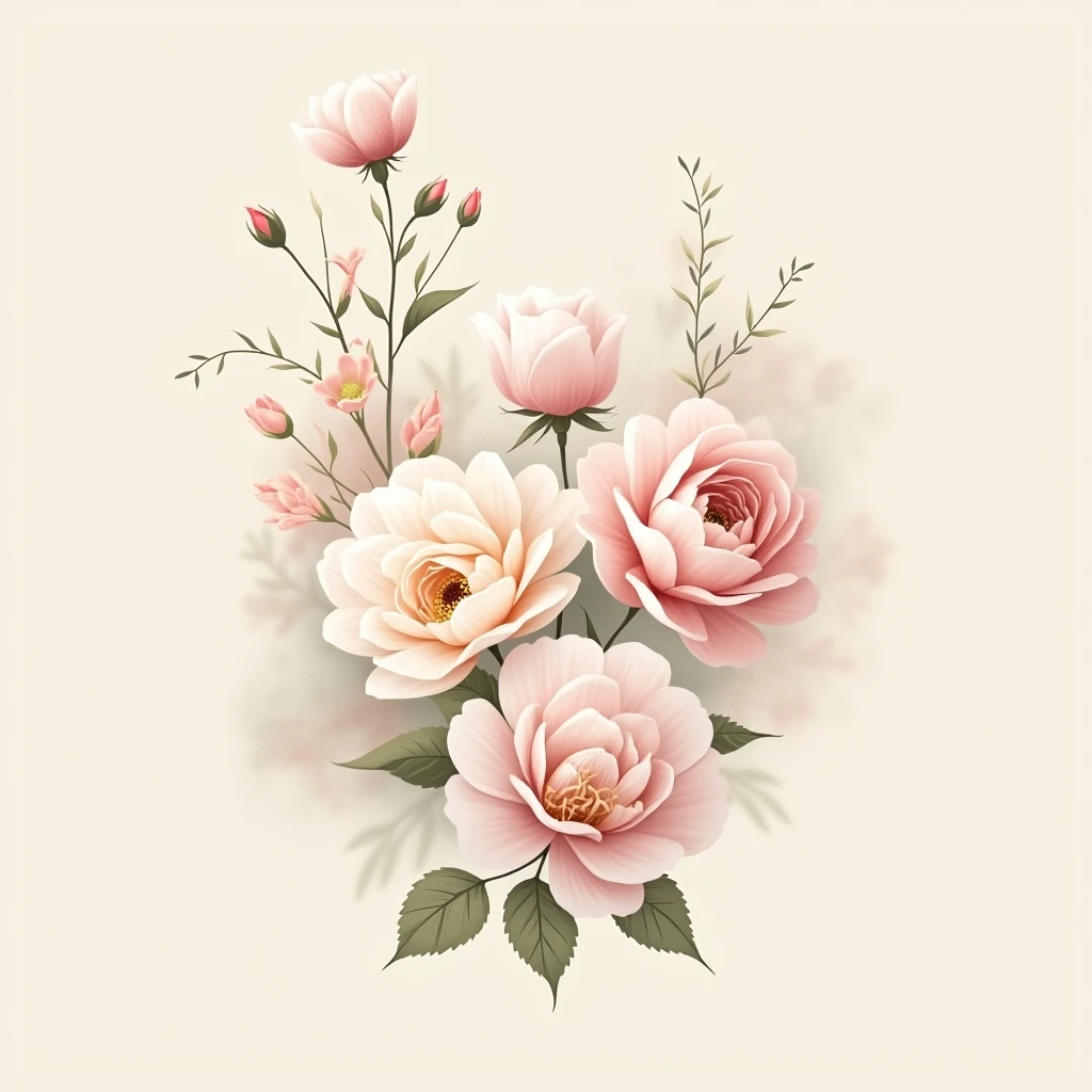 "Elegant floral design with delicate details and soft pastel tones, Inspired by vintage art."