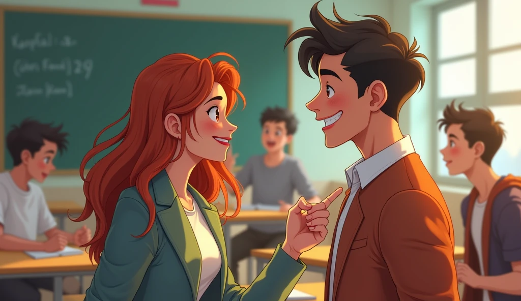 A woman pokes a man in the side、Students