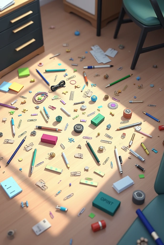 scattered stationery on the floor