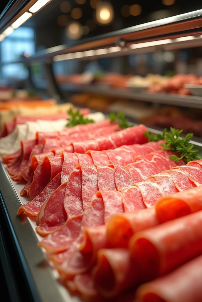 Cold cuts in a display case